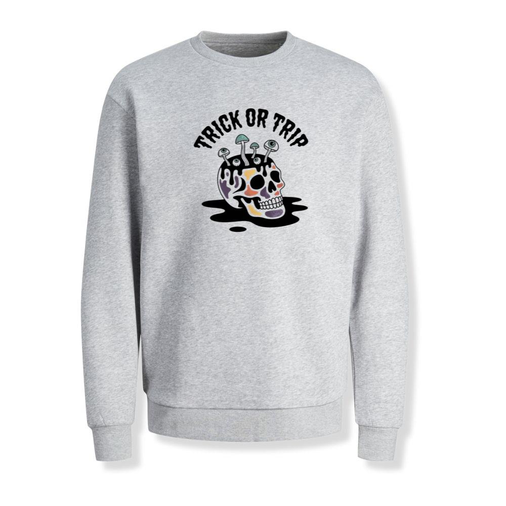 Trick or Trip Skull Mushroom Psychedelic Graphic Sweatshirt