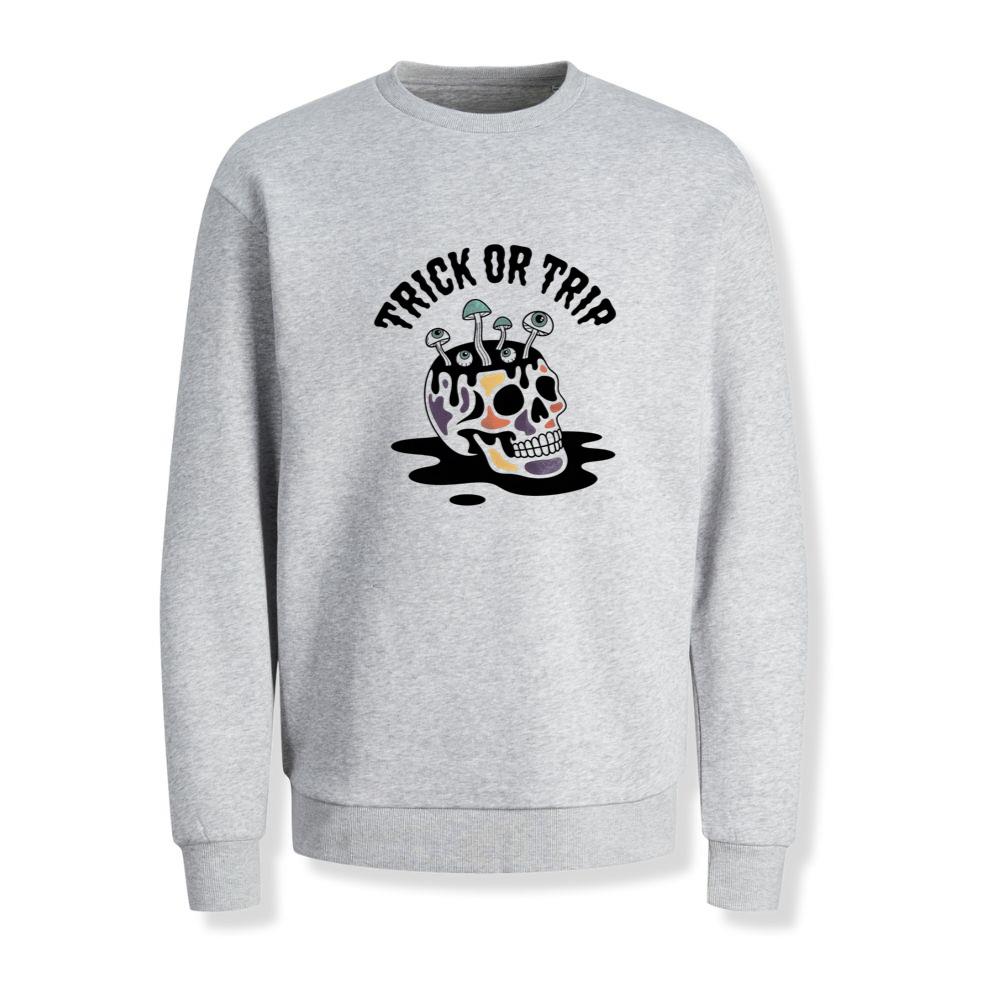 Trick or Trip Skull Mushroom Psychedelic Graphic Sweatshirt