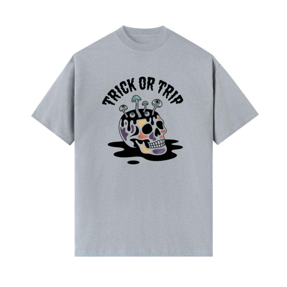 Trick or Trip Skull Mushroom Psychedelic Graphic T-Shirts - Image 2