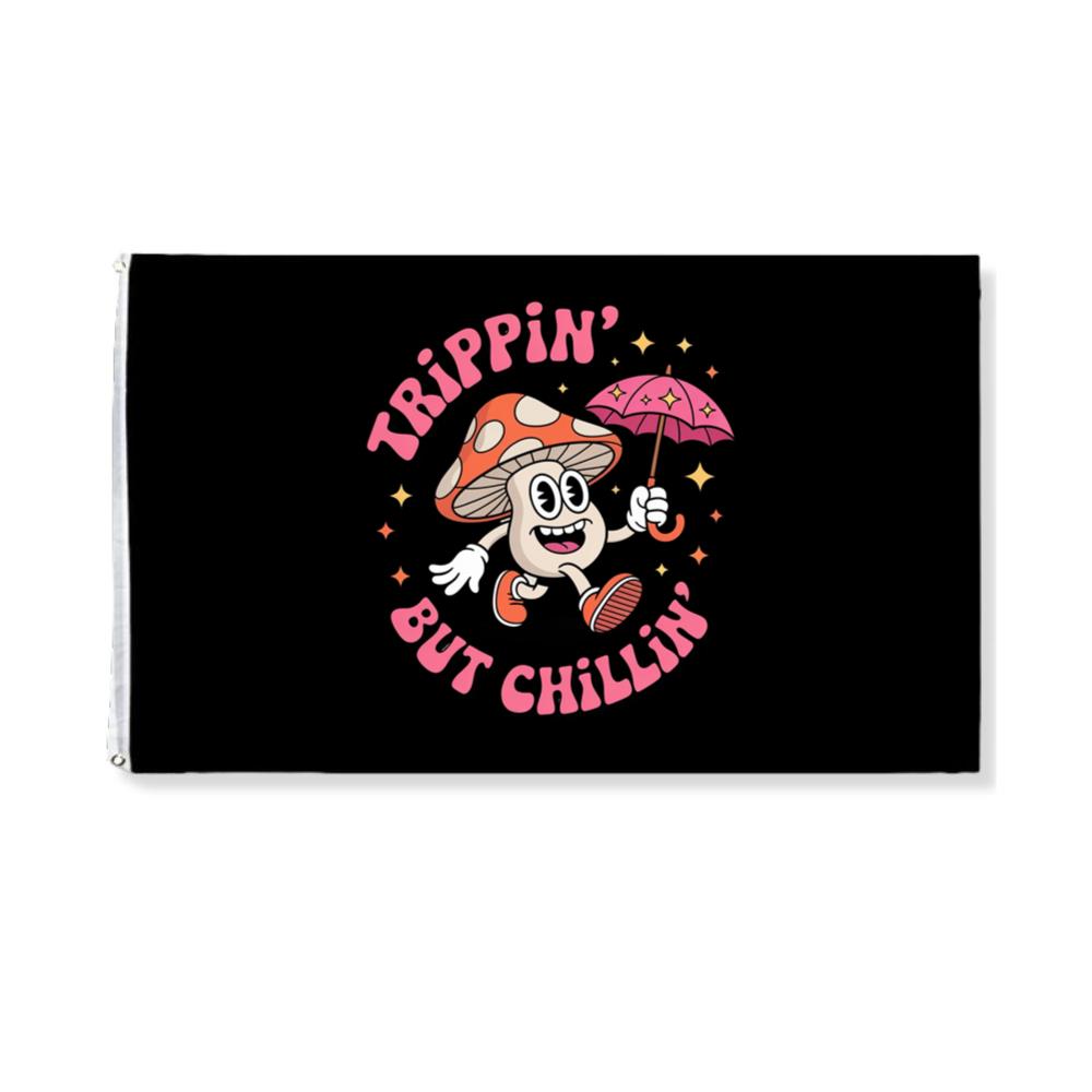 Trippin But Chillin Mushroom Graphic for Psychedelic Retro Style Flat