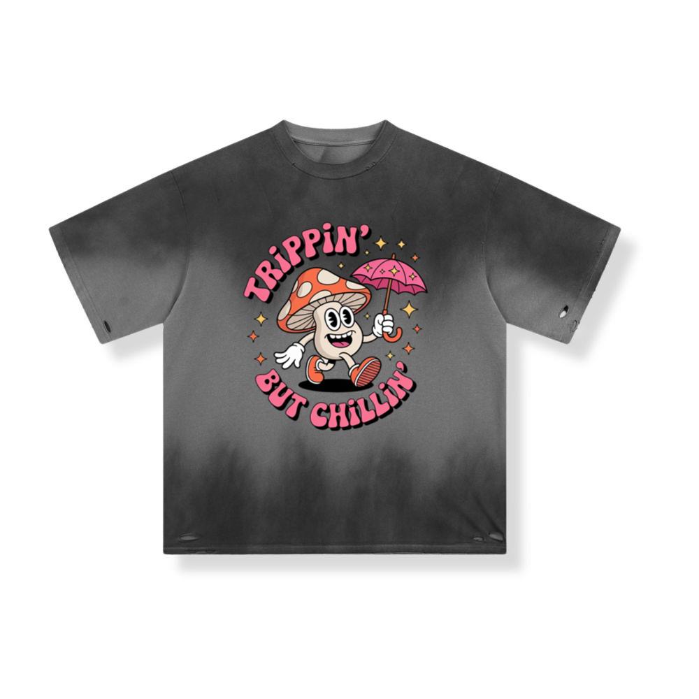 Trippin But Chillin Mushroom Graphic for Psychedelic Retro Style T-Shirt