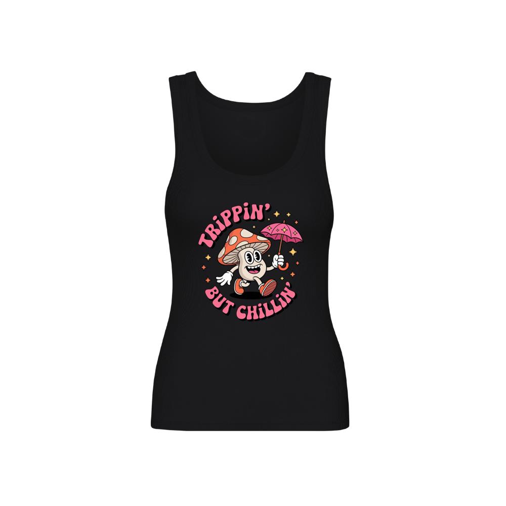 Trippin But Chillin Mushroom Graphic for Psychedelic Retro Style Tank Top