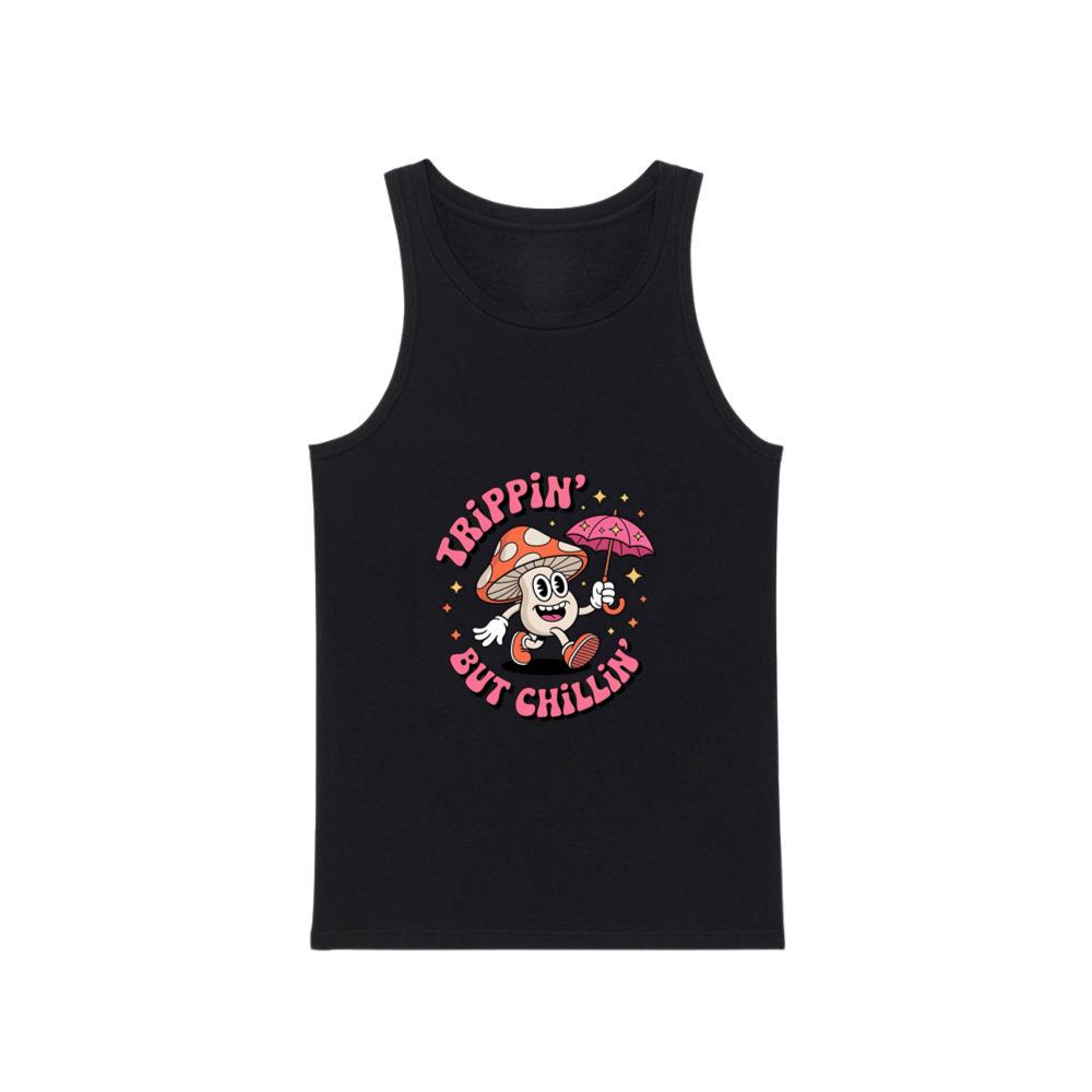 Trippin But Chillin Mushroom Graphic for Psychedelic Retro Style TankTop Men