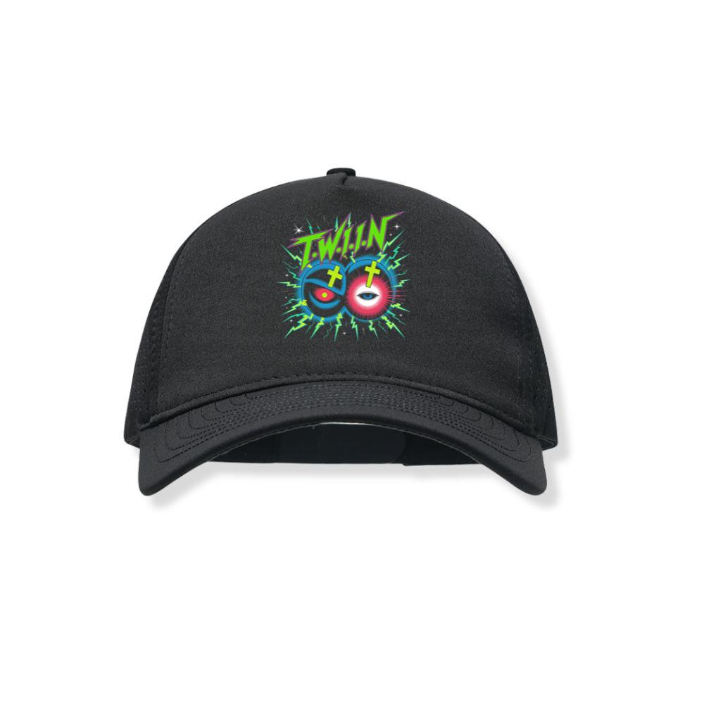 Twin Skull Neon Cross Eyes Graphic Art Black Hat