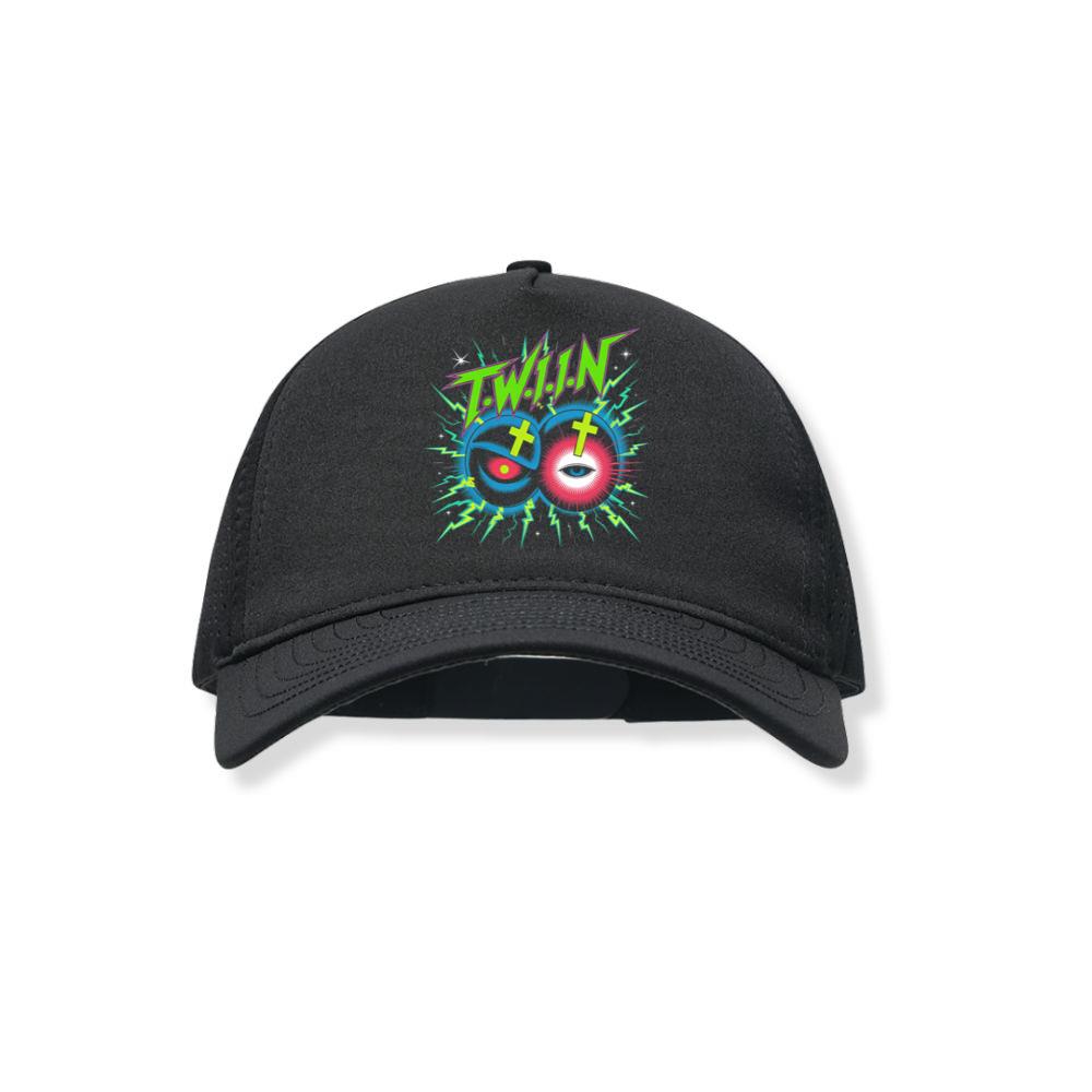 Twin Skull Neon Cross Eyes Graphic Art Black Hat