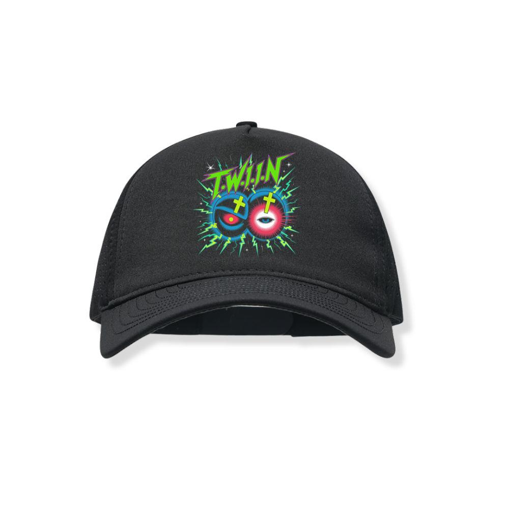 Twin Skull Neon Cross Eyes Graphic Art Black Hat
