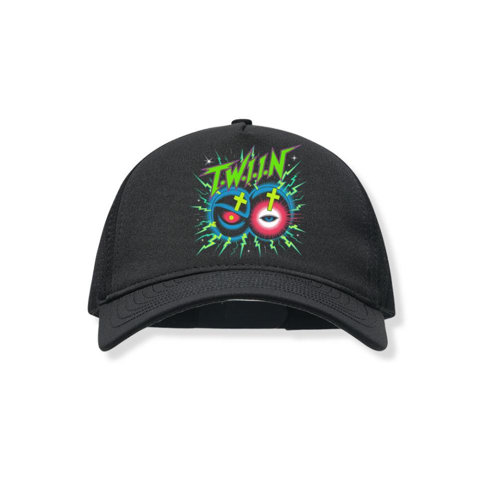 Twin Skull Neon Cross Eyes Graphic Art Black Hat