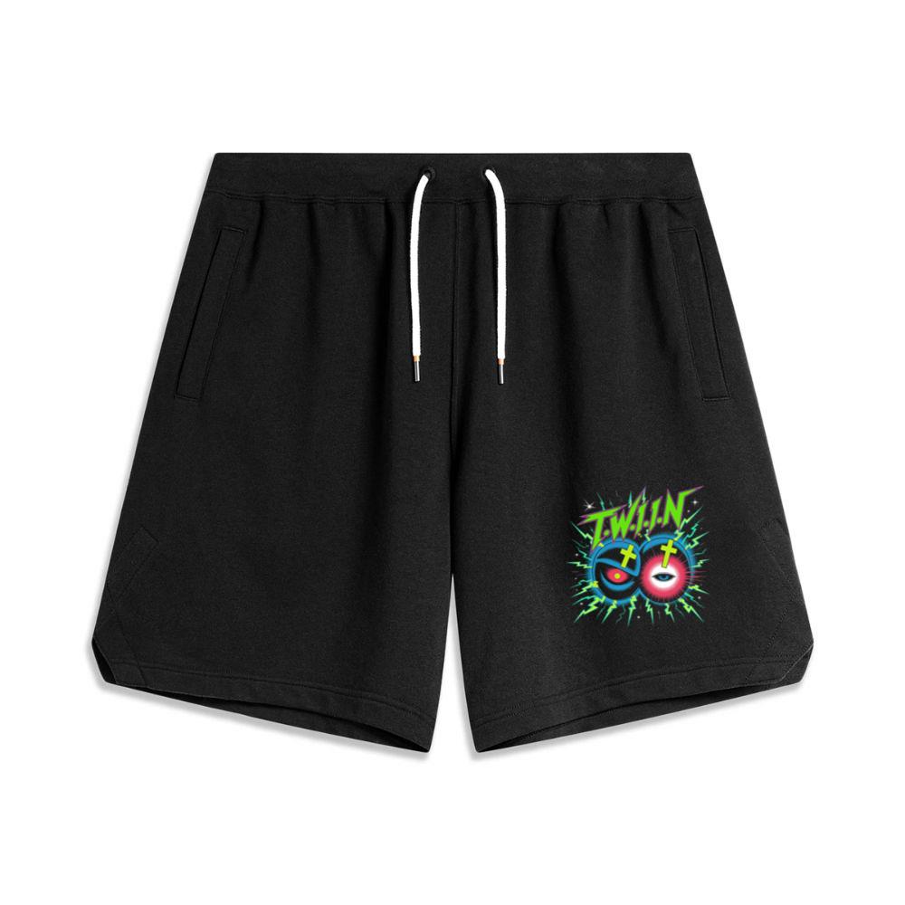 Twin Skull Neon Cross Eyes Graphic Art Men's Basketball Shorts