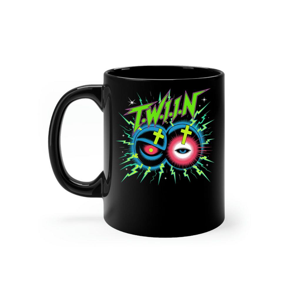 Twin Skull Neon Cross Eyes Graphic Art Mug