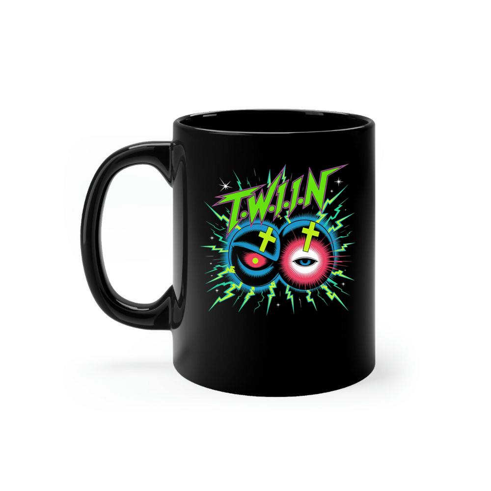 Twin Skull Neon Cross Eyes Graphic Art Mug