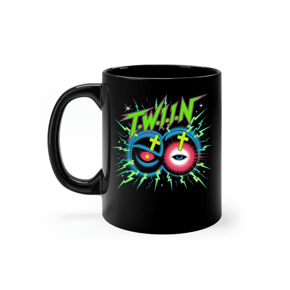 Twin Skull Neon Cross Eyes Graphic Art Mug