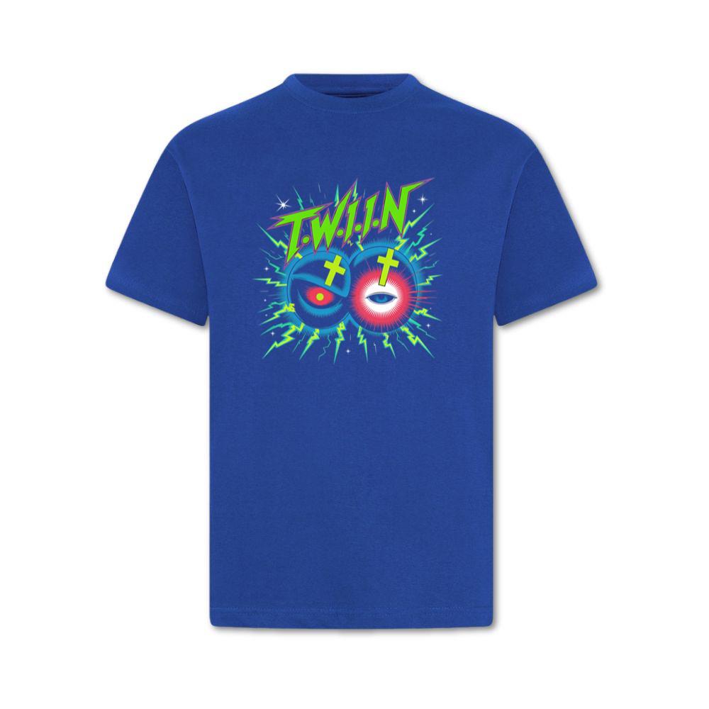 Twin Skull Neon Cross Eyes Graphic Art T-Shirt