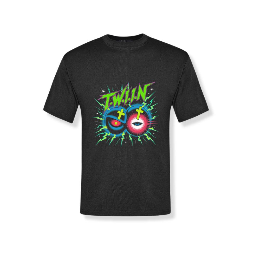 Twin Skull Neon Cross Eyes Graphic Art T-Shirt