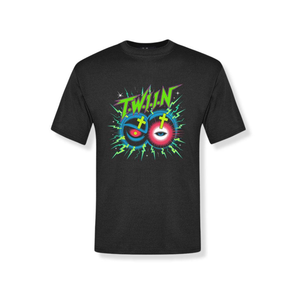 Twin Skull Neon Cross Eyes Graphic Art T-Shirt