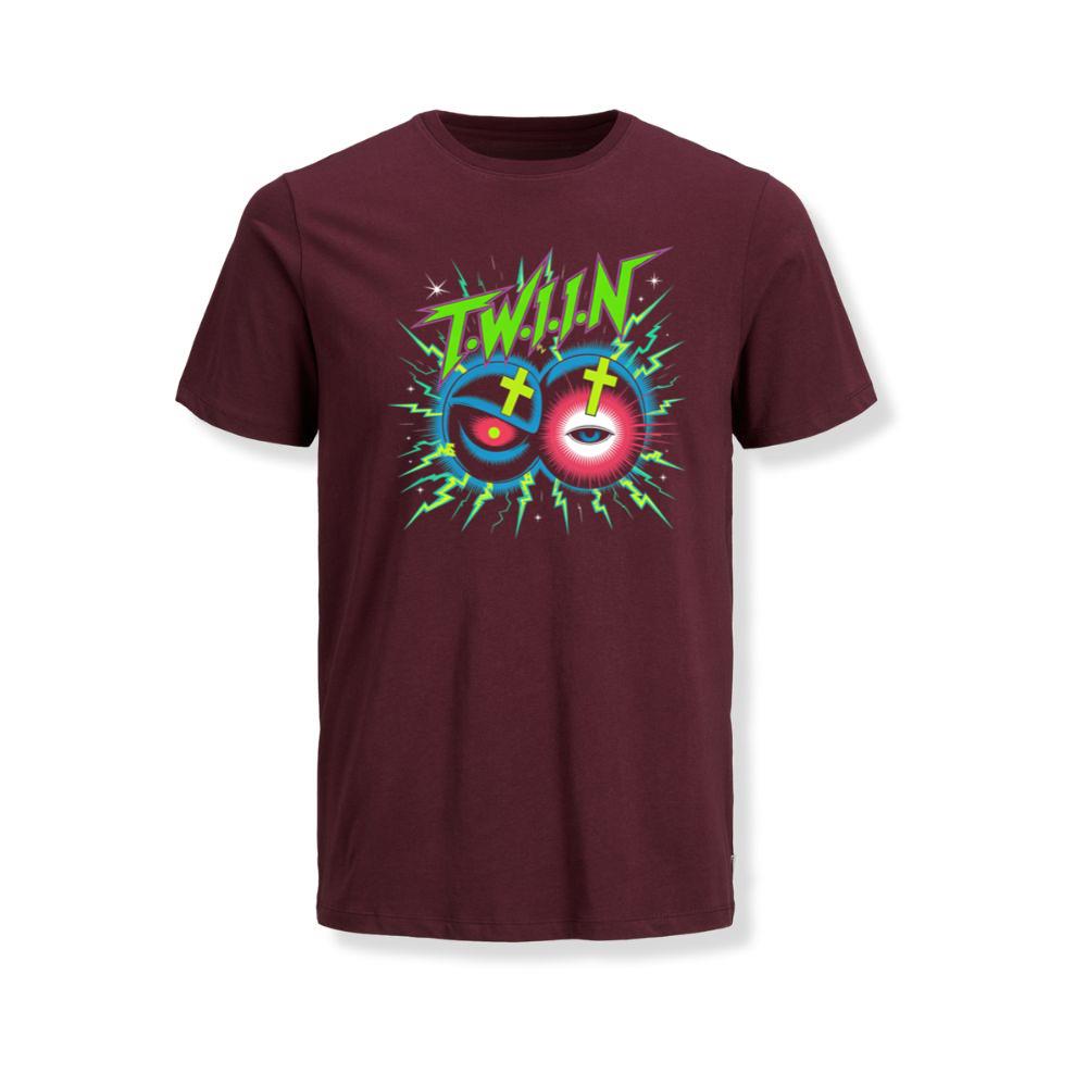 Twin Skull Neon Cross Eyes Graphic Art T-Shirt - Image 3