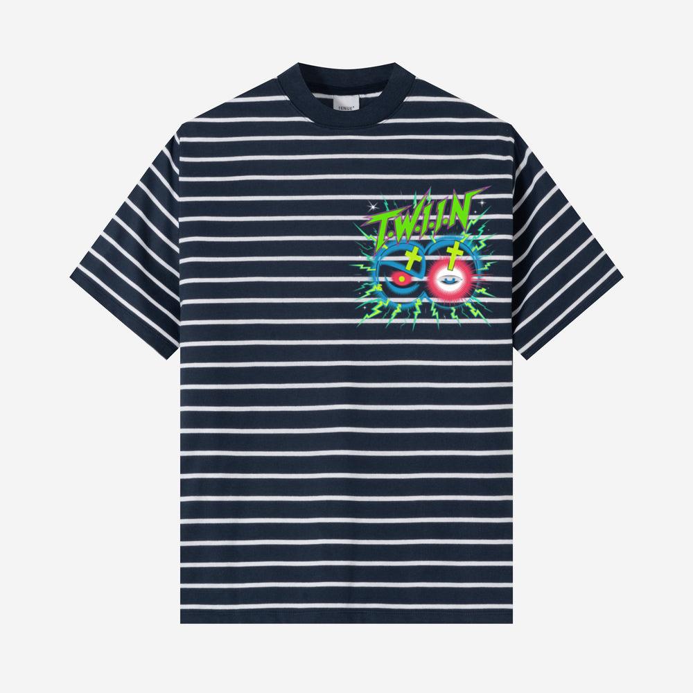 Twin Skull Neon Cross Eyes Graphic Art T-Shirt