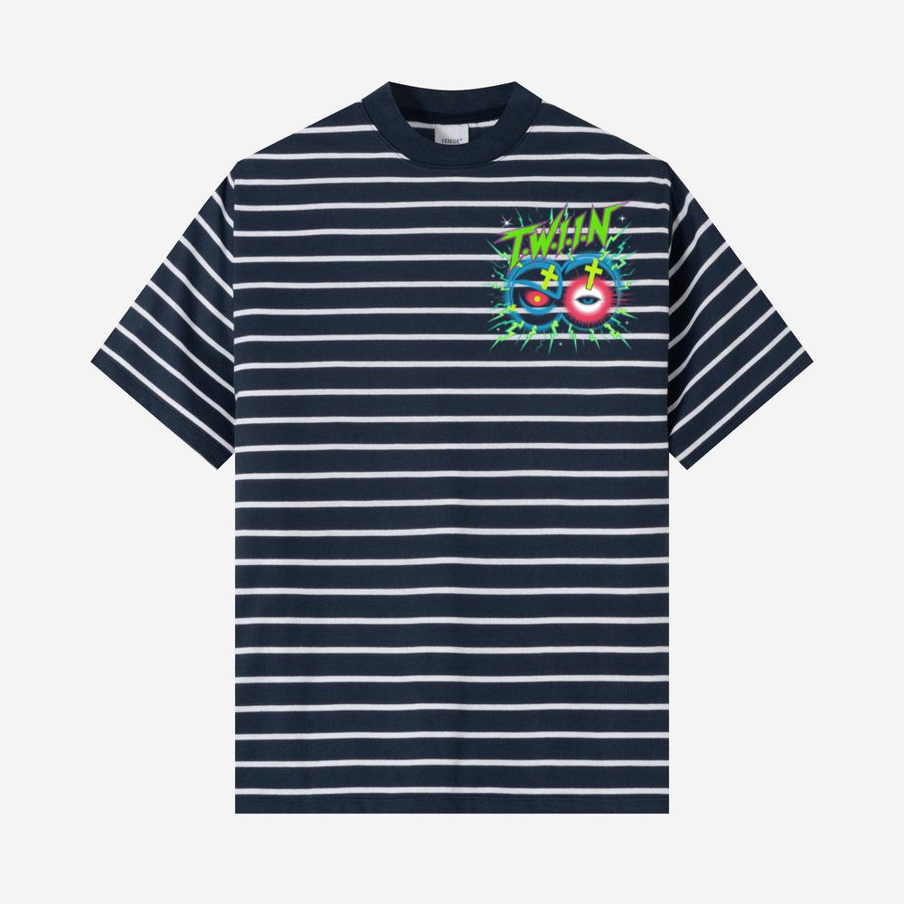 Twin Skull Neon Cross Eyes Graphic Art T-Shirts