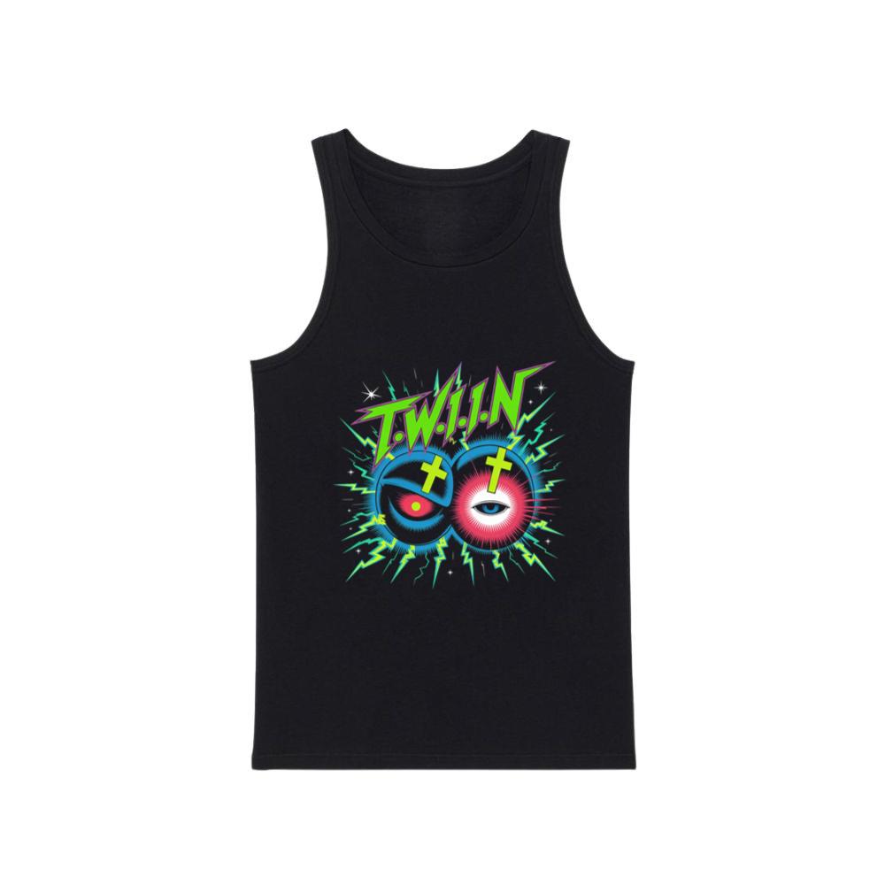 Twin Skull Neon Cross Eyes Graphic Art Tank Top