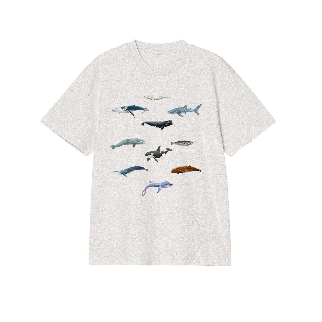 Types Of Whales Watercollor Cute Ocean Mammals Guide T-Shirt