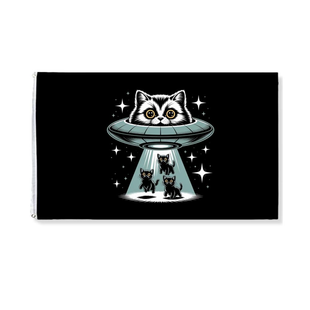 UFO Cat Abduction Funny Alien Graphic Flag