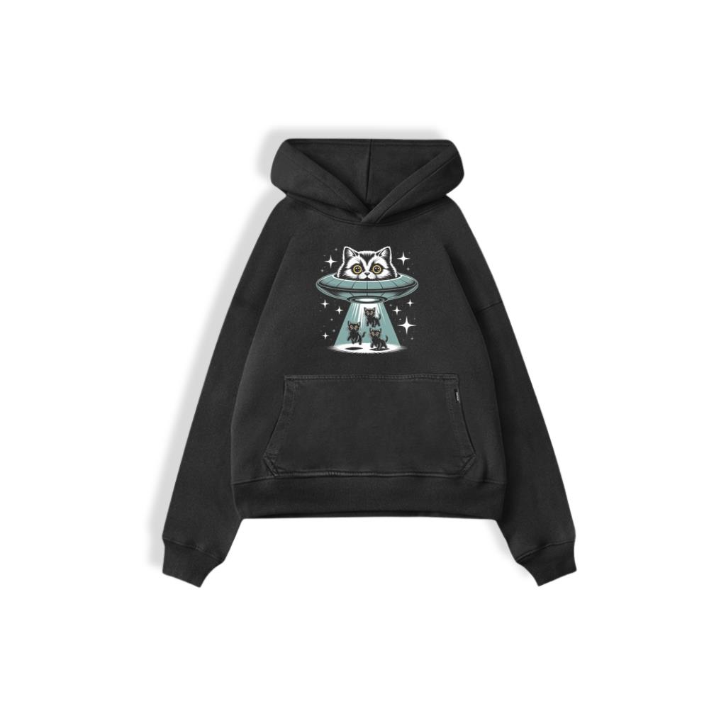 UFO Cat Abduction Funny Alien Graphic Hoodie