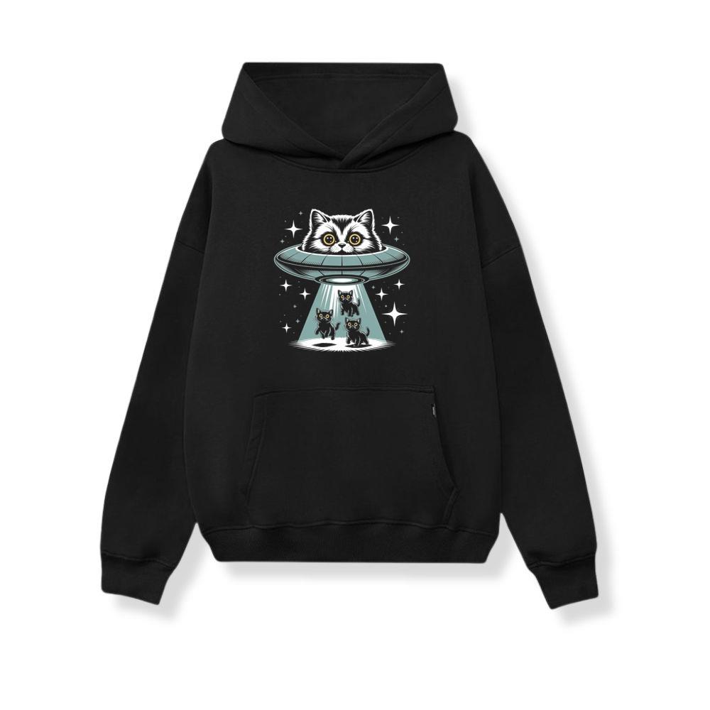 UFO Cat Abduction Funny Alien Graphic Hoodie
