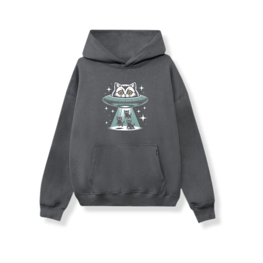 UFO Cat Abduction Funny Alien Graphic Hoodie - Image 2