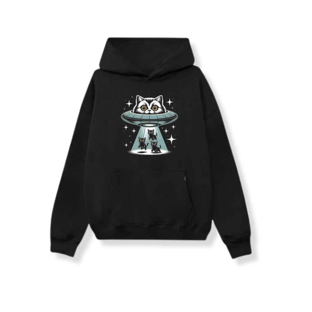 UFO Cat Abduction Funny Alien Graphic Hoodie