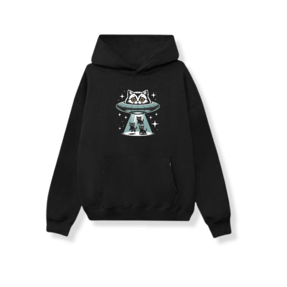 UFO Cat Abduction Funny Alien Graphic Hoodie
