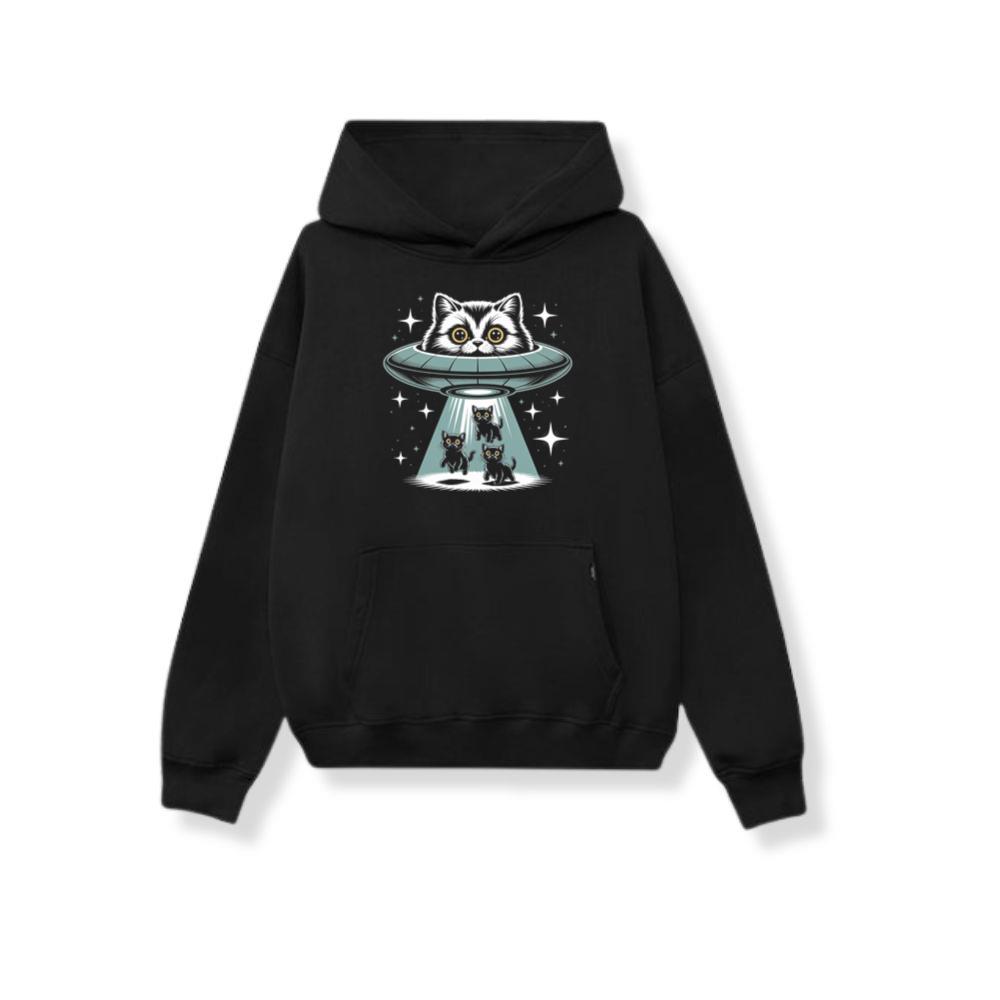 UFO Cat Abduction Funny Alien Graphic Hoodies