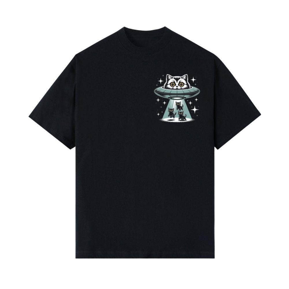 UFO Cat Abduction Funny Alien Graphic T-Shirt
