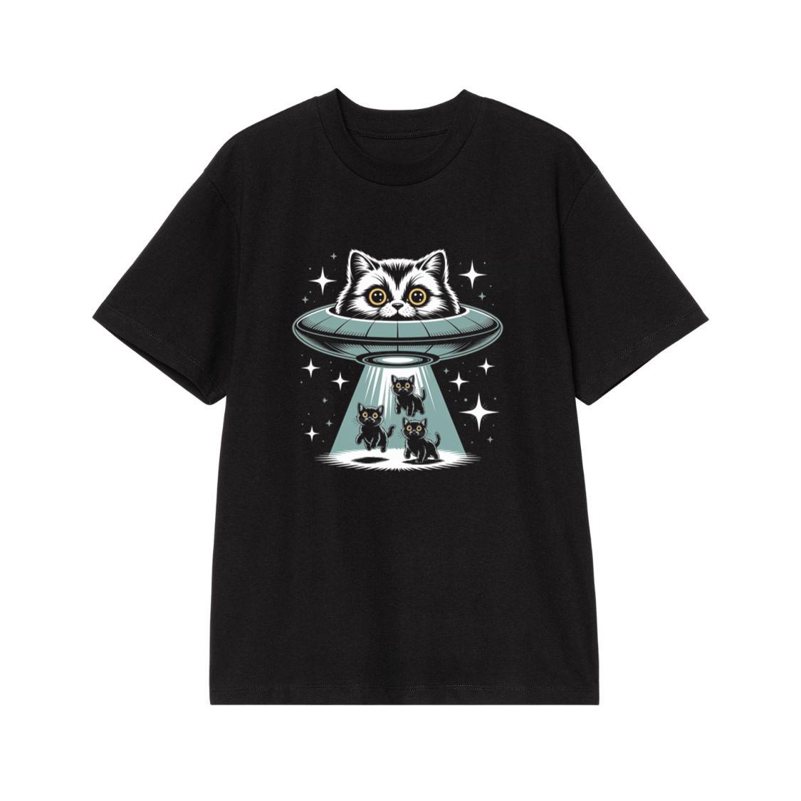 UFO Cat Abduction Funny Alien Graphic T-Shirt