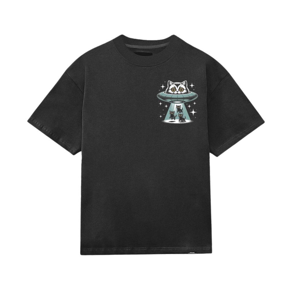 UFO Cat Abduction Funny Alien Graphic T-Shirt - Image 3