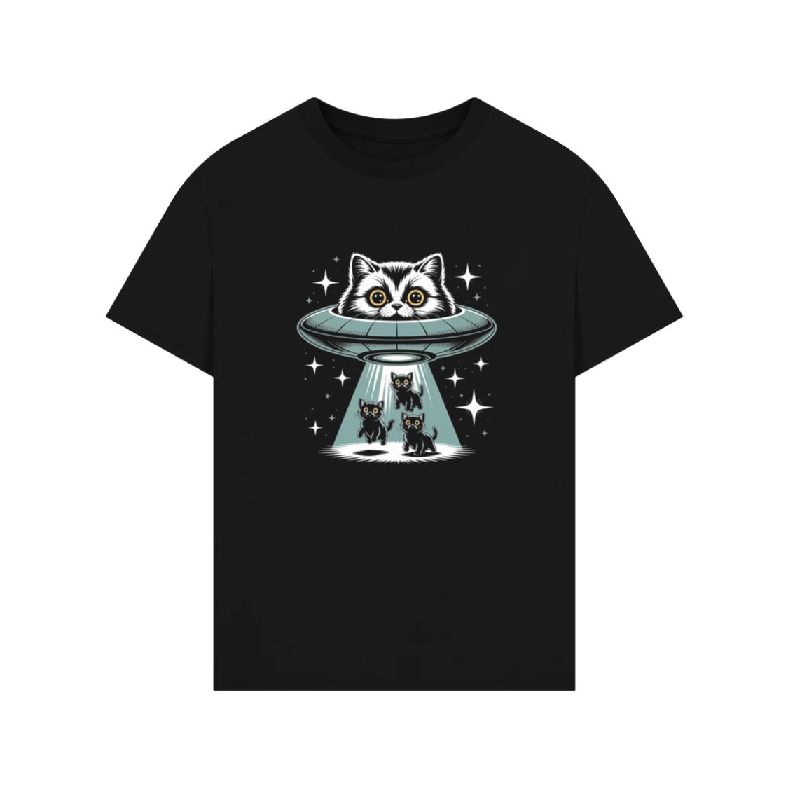 UFO Cat Abduction Funny Alien Graphic T-Shirt