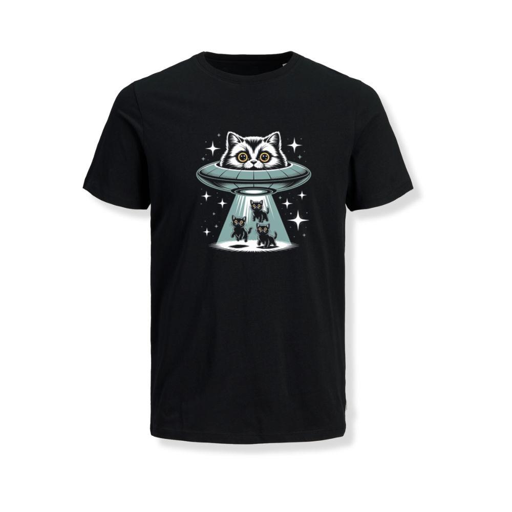 UFO Cat Abduction Funny Alien Graphic T-Shirt
