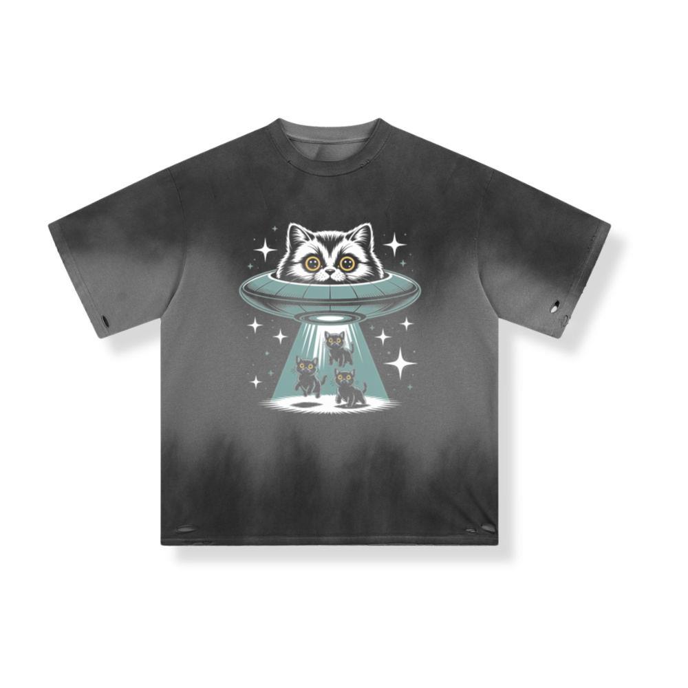 UFO Cat Abduction Funny Alien Graphic T-Shirt