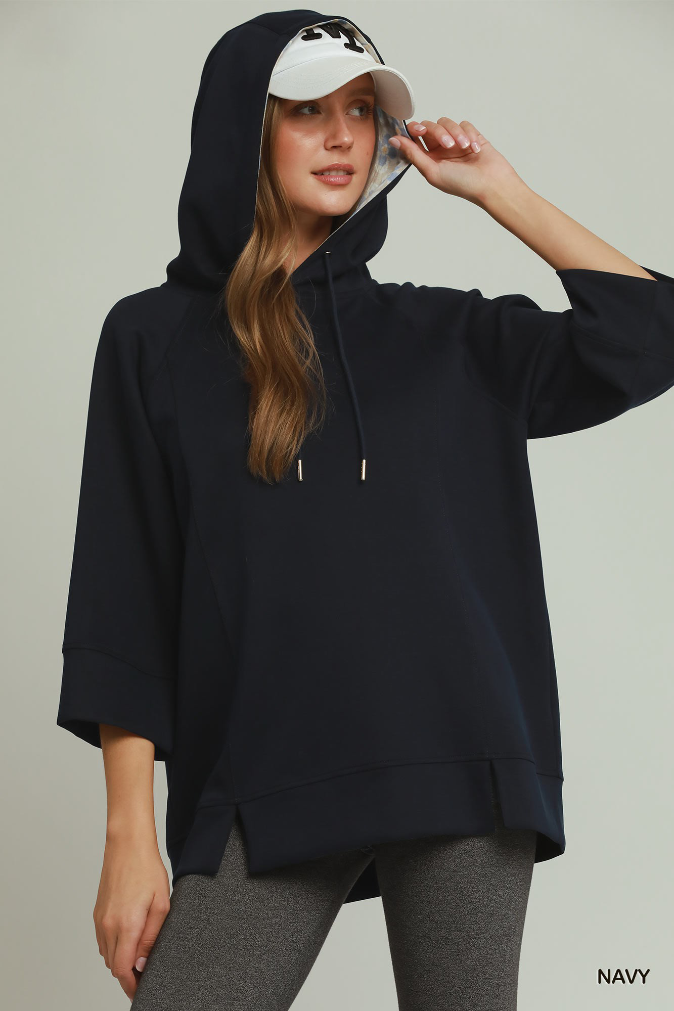 Umgee 3/4 Sleeve Tunic Top with Graphic Hoodie