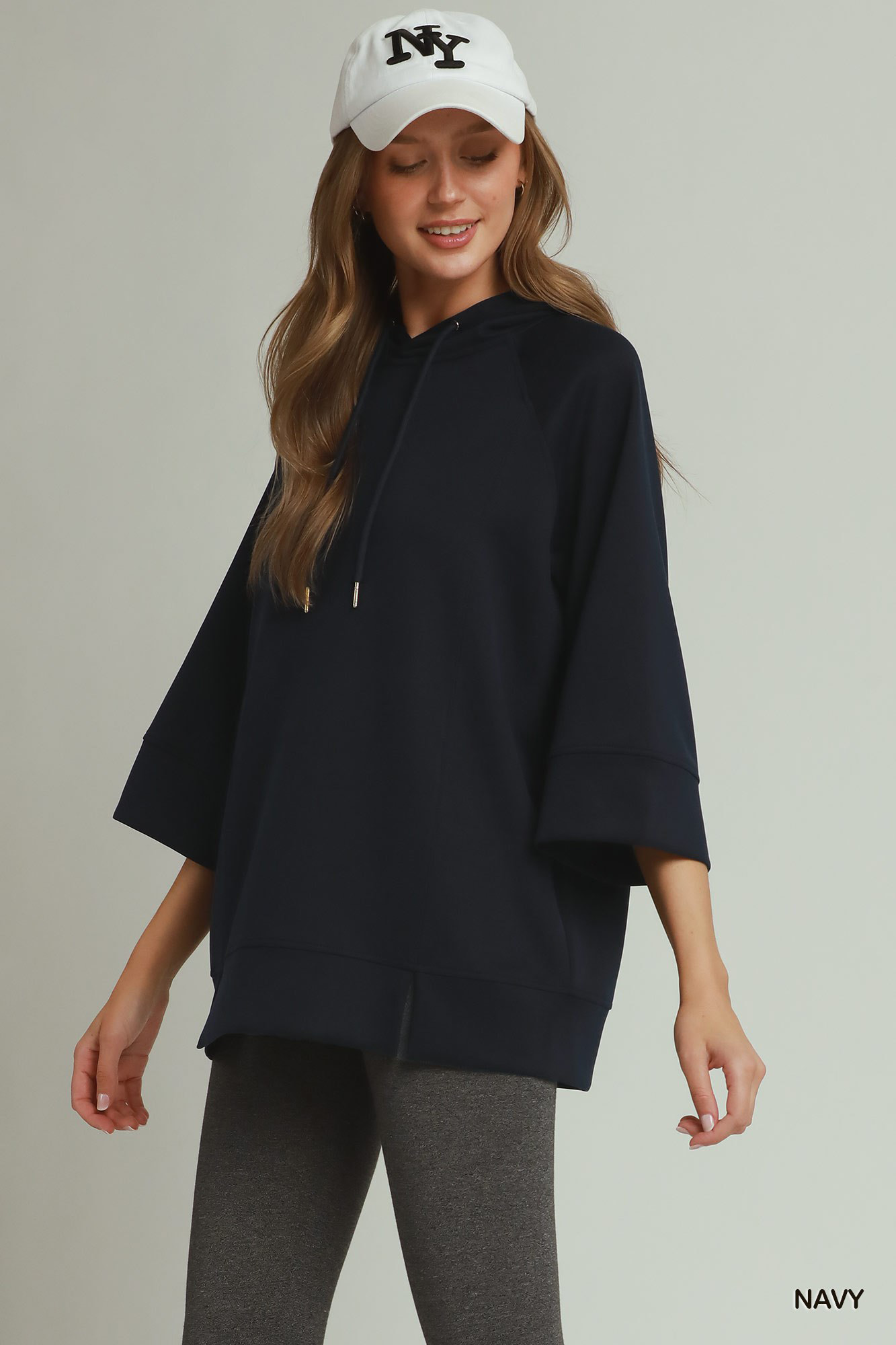 Umgee 3/4 Sleeve Tunic Top with Graphic Hoodie - Image 2