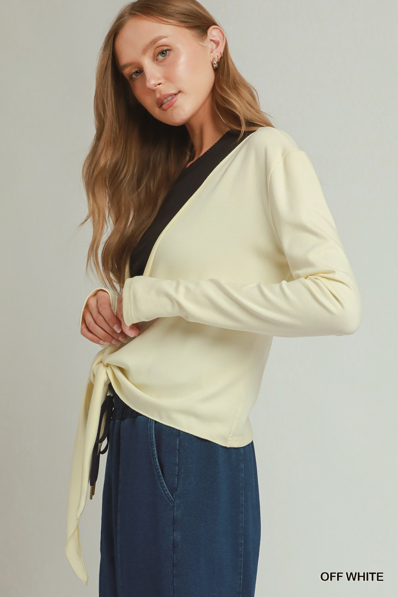 Umgee Cotton Viscose Long Sleeve Wrap Cardigan - Image 2