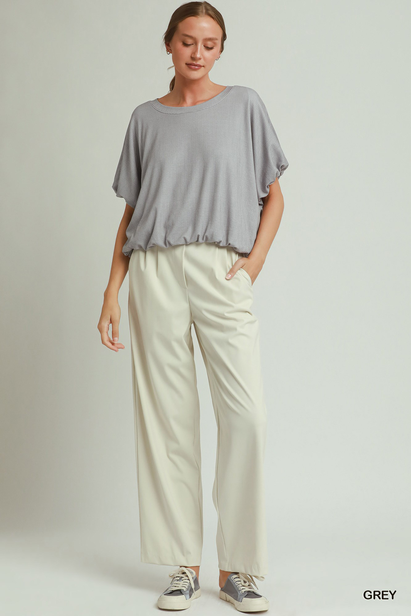 Umgee Mini Texture Checkered Bubble Hem Top - Image 4