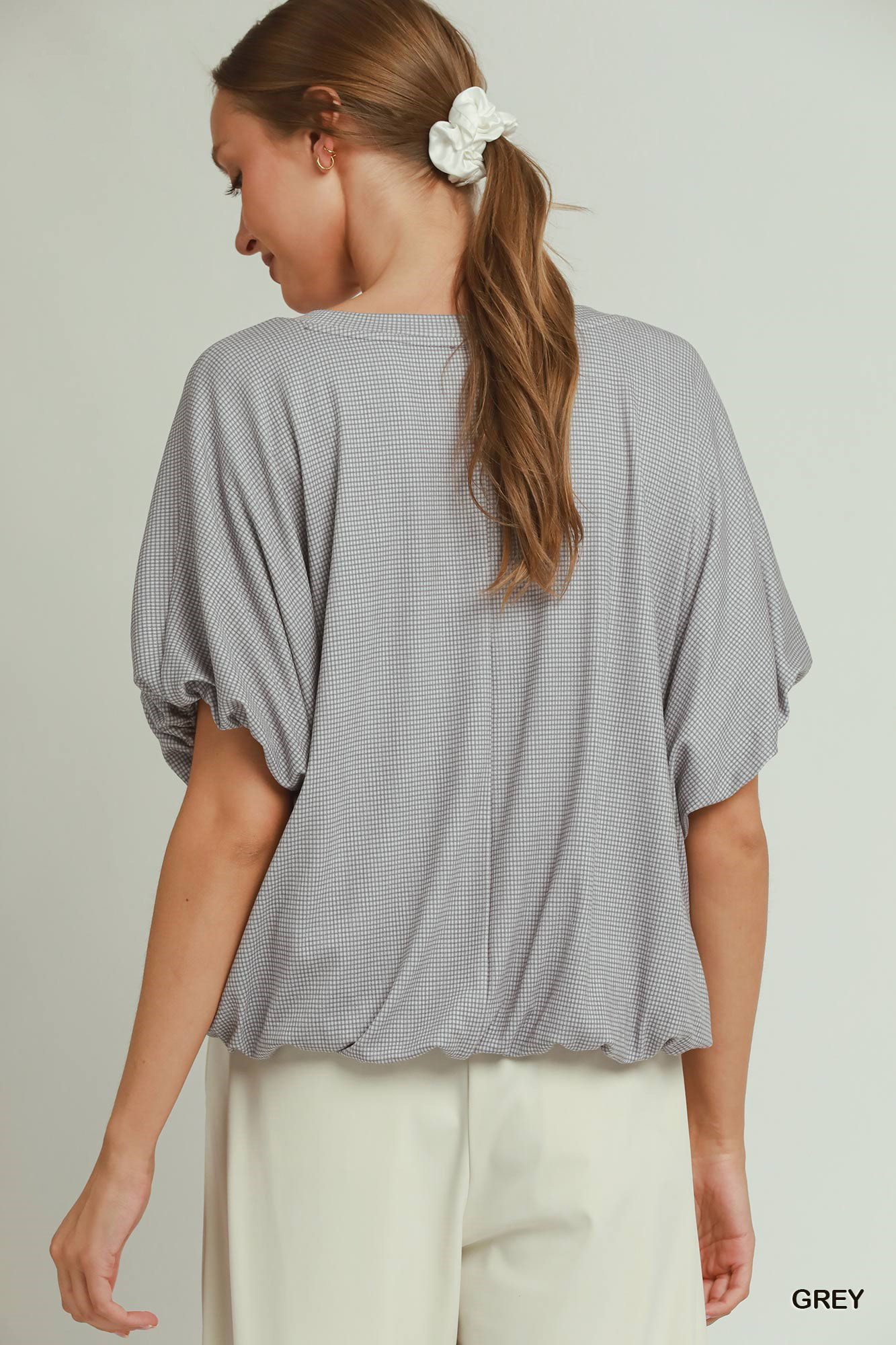 Umgee Mini Texture Checkered Bubble Hem Top - Image 3