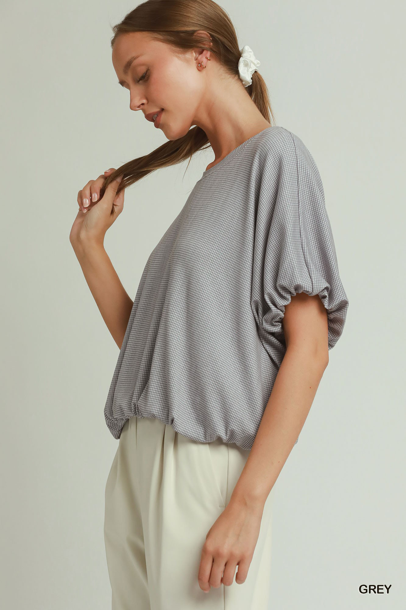 Umgee Mini Texture Checkered Bubble Hem Top - Image 2