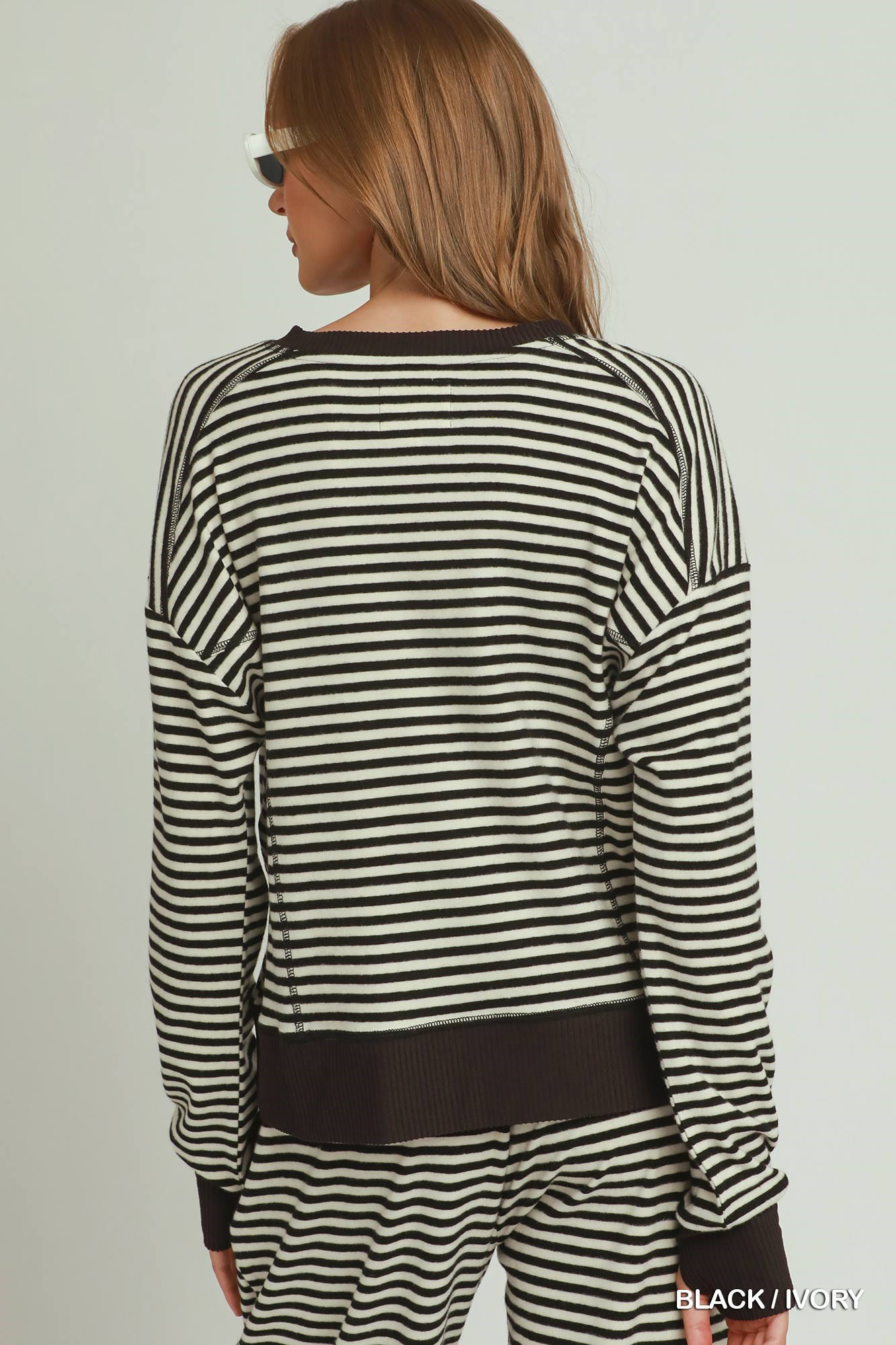 Umgee Tencel Fleece Stripe Crewneck Top - Image 2