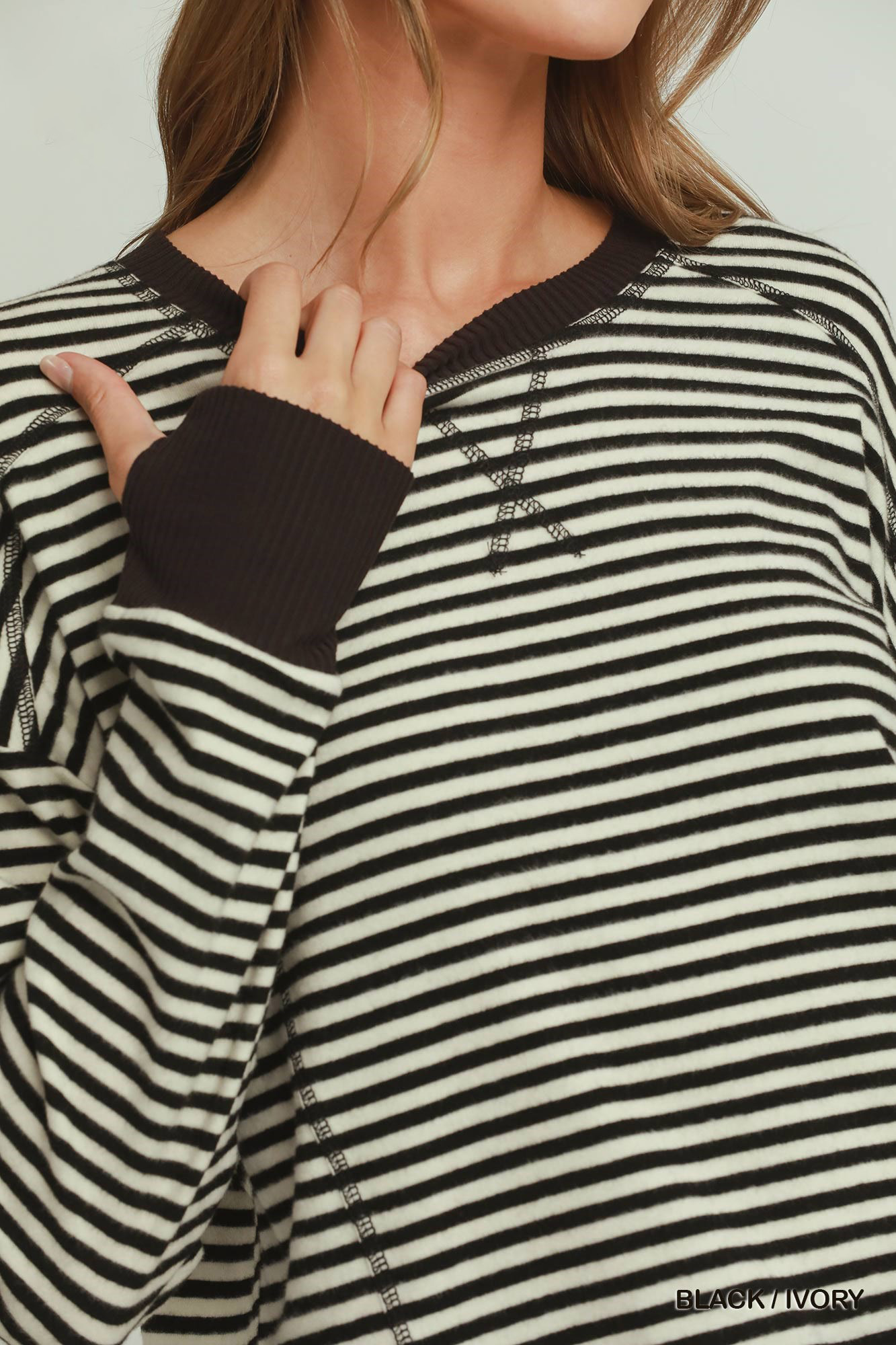 Umgee Tencel Fleece Stripe Crewneck Top - Image 4
