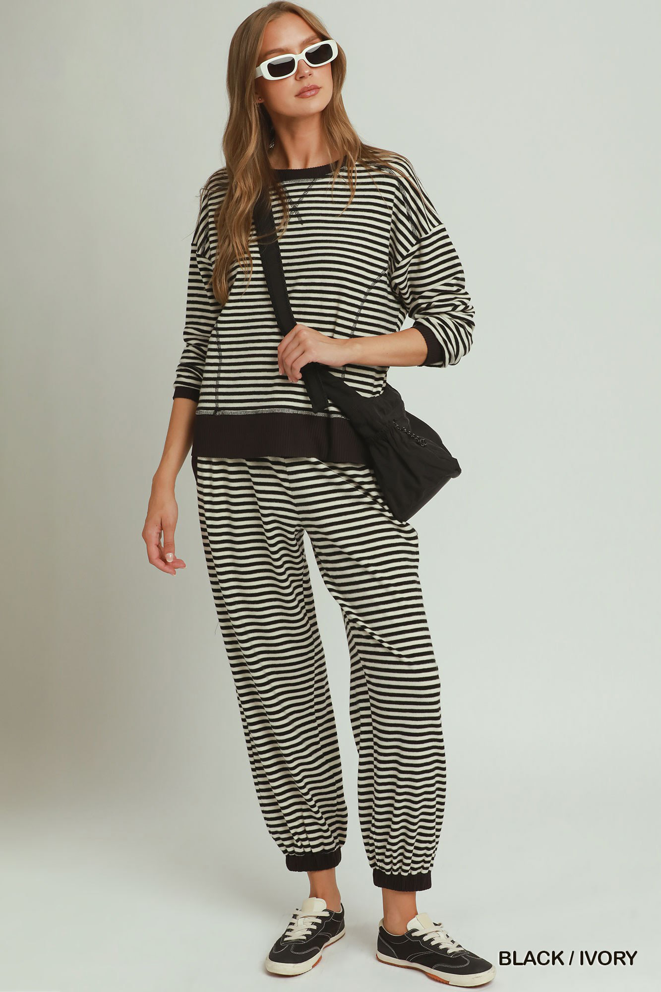 Umgee Tencel Fleece Stripe Crewneck Top - Image 3