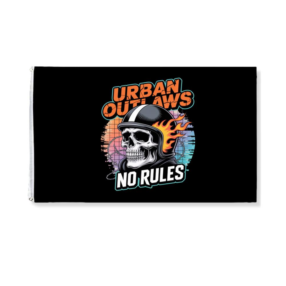 Urban Outlaws Skull Fire Biker Graphic Flag