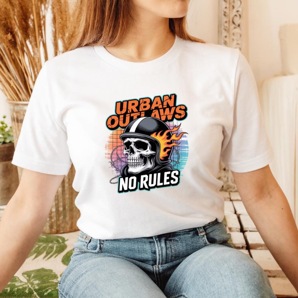 Urban Outlaws Skull Fire Biker Graphic T-Shirt