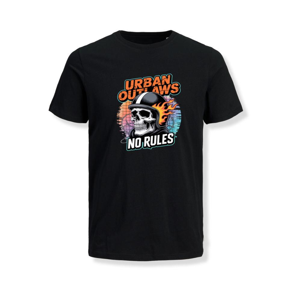 Urban Outlaws Skull Fire Biker Graphic T-Shirt