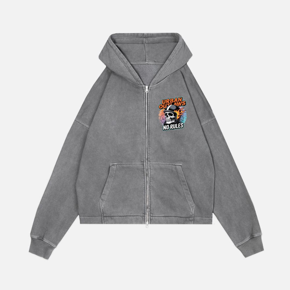 Urban Outlaws Skull Fire Biker Graphic Zip Hoodie - Image 4