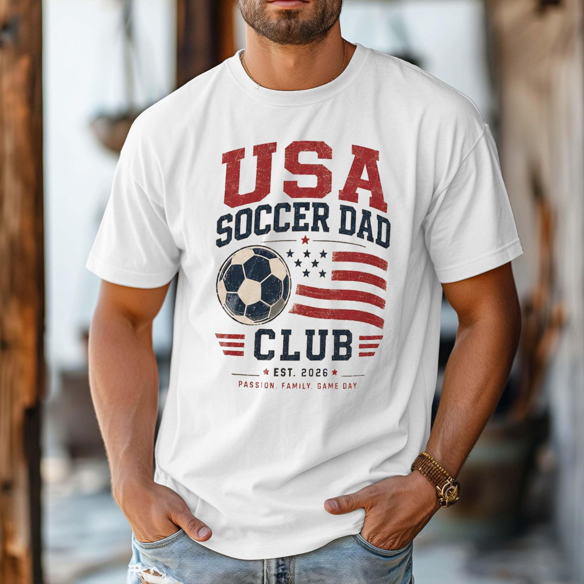 USA Soccer Dad Club Graphic T-Shirt For Men Vintage Retro Americana Distressed Aesthetic Cream Cotton Blend 2026 USA Soccer Dad Club Shirt Game Day Sports Apparel Gift For Fathers Casual Summer Top Football Fan Gear Tee